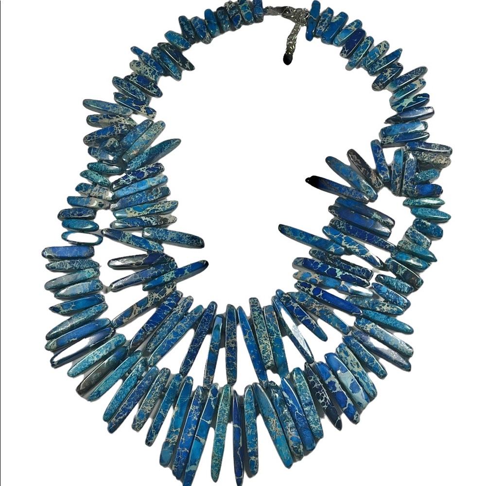 Blue Azurite Malachite Fancy cleopatra beaded bib chunky necklace  2 strand